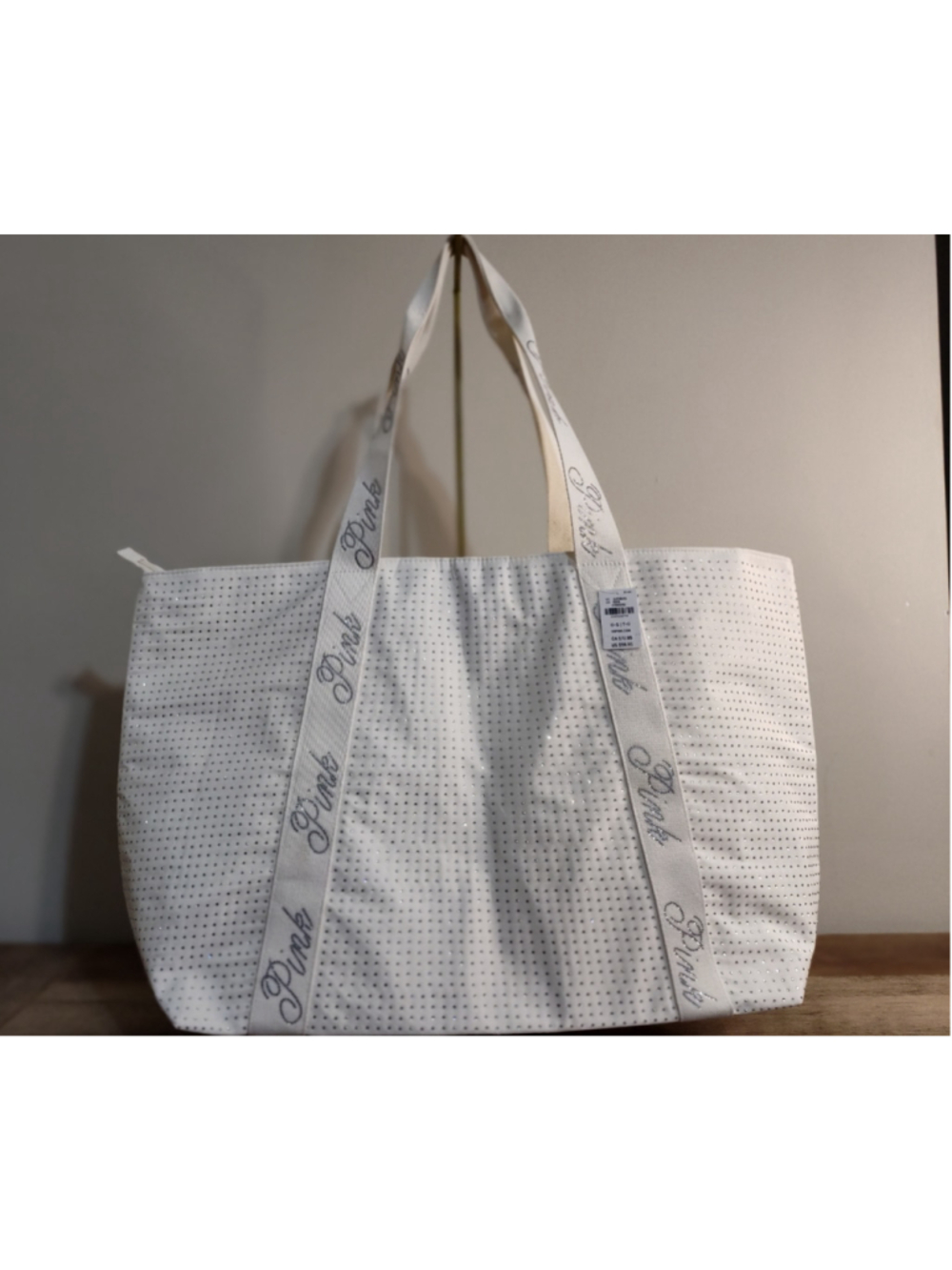 Women's Victoria's Secret PINK Rhinestone Tote Bag One Size White Silver